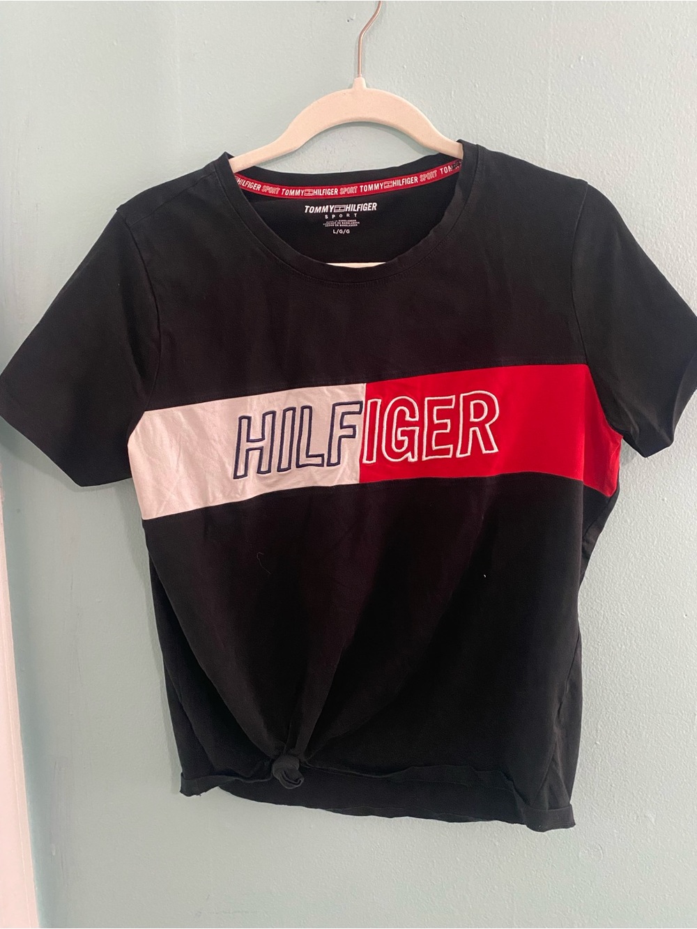 Tommy Hilfiger Black Red & White Logo Short Sleeve Tee